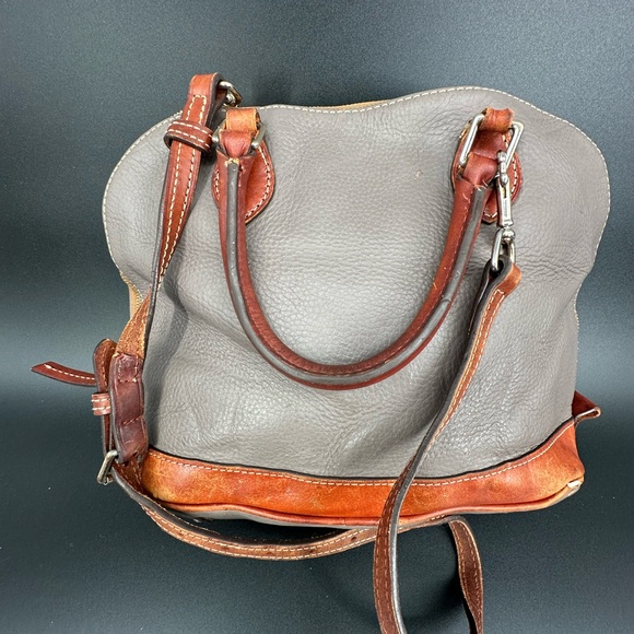 Flawed Dooney & Bourke Tan and Gray Leather Satchel - Picture 4 of 13